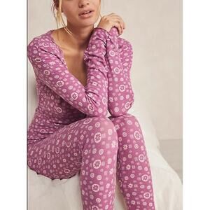 Free People Intimately Purple Waffle Knit Home Alone Long John’s Jumpsuit Sz.S
